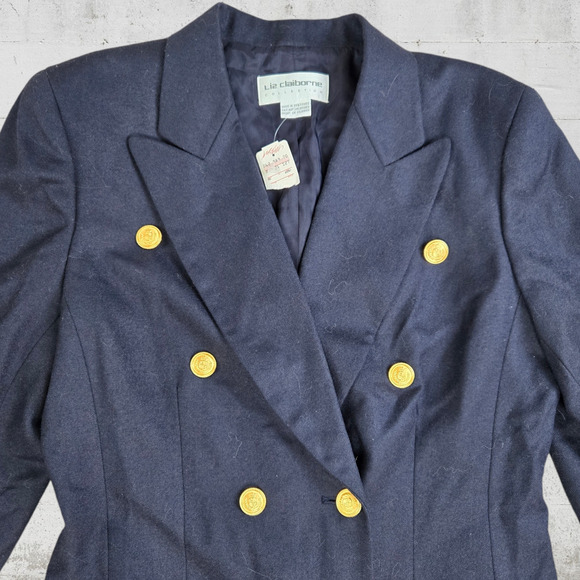 1990s Vintage Navy Military Style Deadstock Double Breasted Wool Blazer Size 6 - Picture 4 of 10